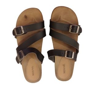 Black Buckle Slide On Sandals Sz 11